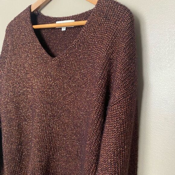 LOFT bronze Brown metallic sheen v-neck sweater sz S chic glitter Party EUC - Picture 12 of 15